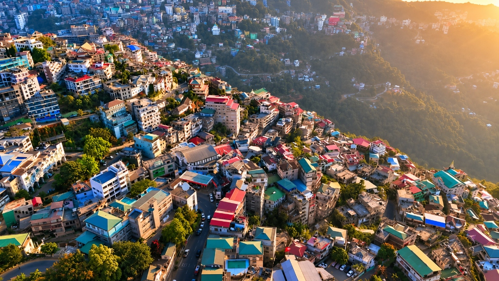 Aizawl, Mizoram — hillside city on the ridge at golden hour